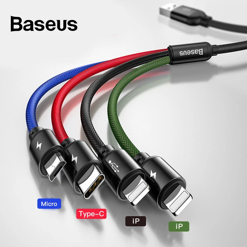 Кабель для зарядки 3 в 1 BASEUS USB Type A Micro USB/ С/ Lightning|Кабели мобильных телефонов| |