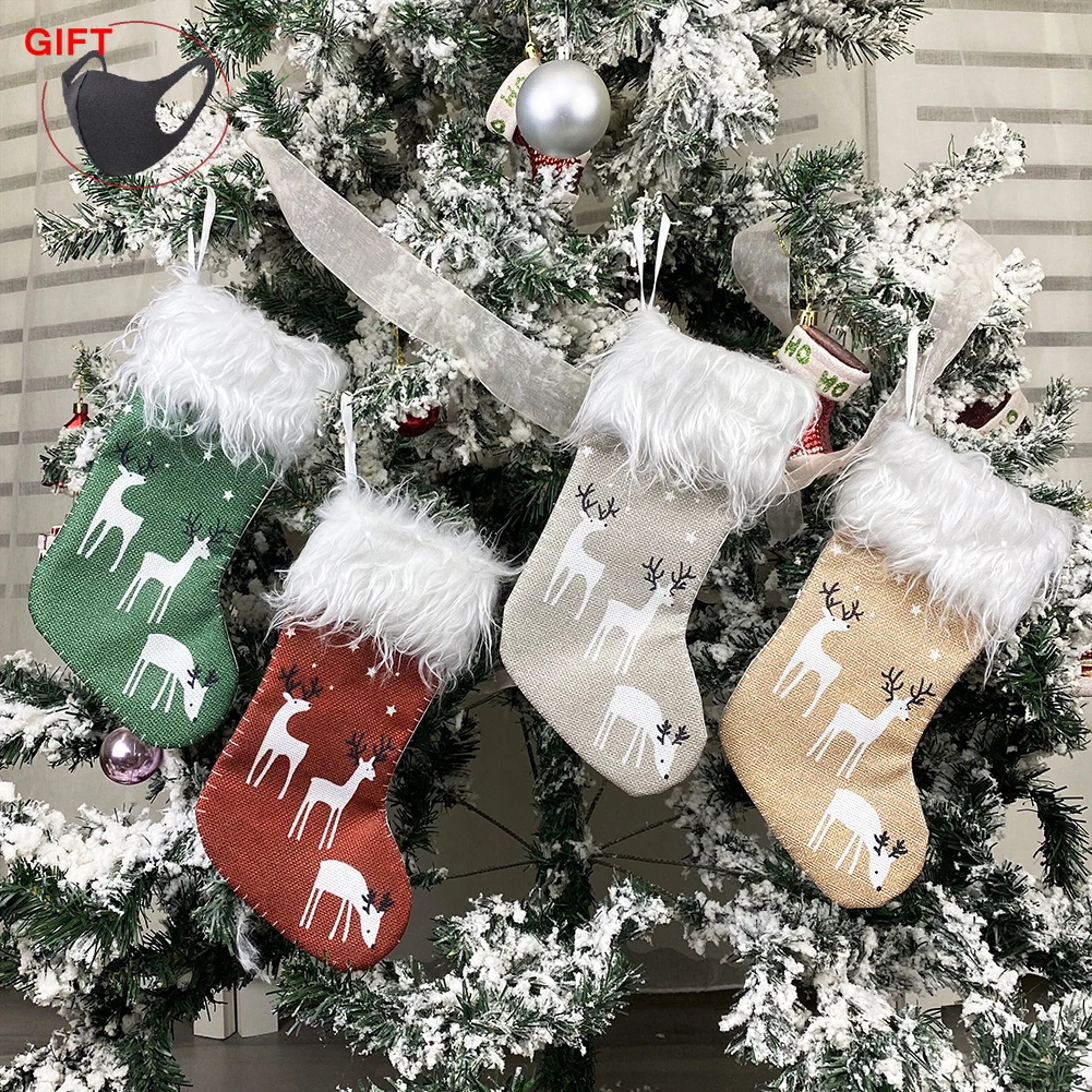 

New Year Christmas Stockings Santa Stocking Sock Candy Bags Christmas Tree Ornamets Pendants Hanging Decor Party Supplies