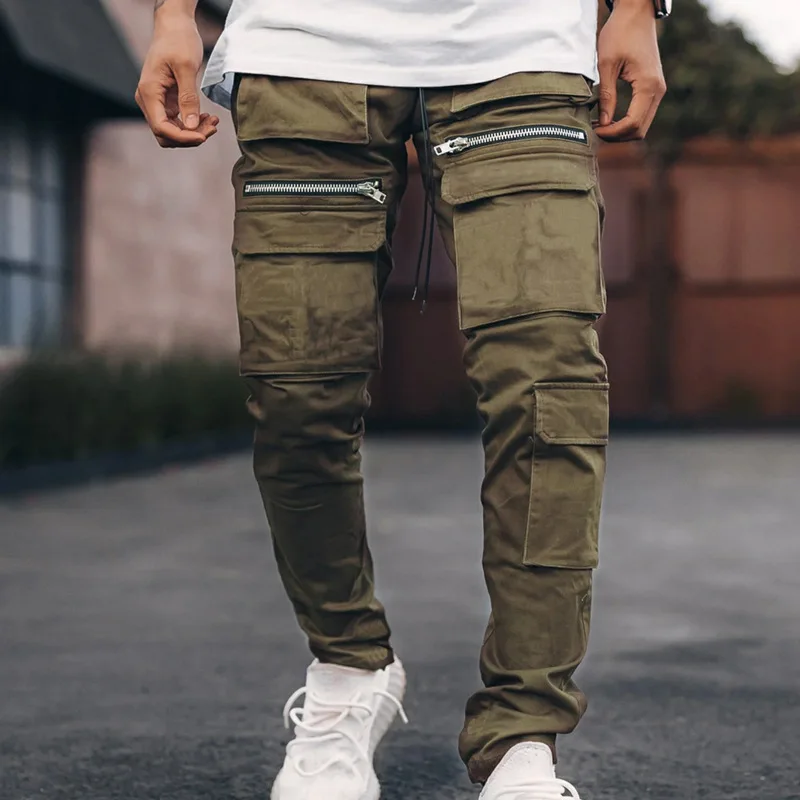 

2021 new Multi Pocket men's casual tooling pants spring and autumn sports fitness trend woven sports pants