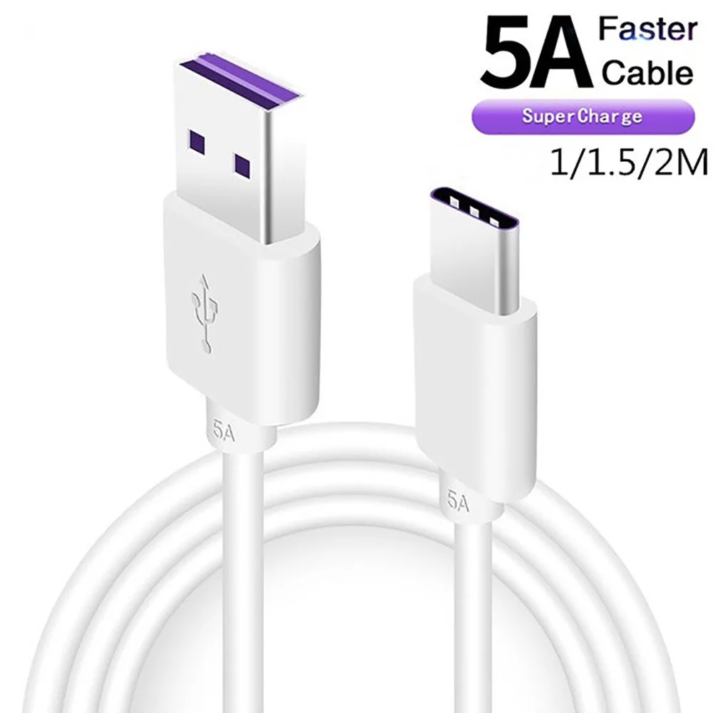 

Fast Charge 5A USB Type C Cable for Samsung S20 S10 S9 Xiaomi Huawei P30 P40 Mate 30 Mobile Phone Charging Wire White Cable