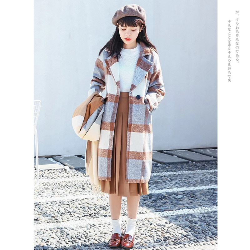 

New arrival Women Woolen Coat Thicken Long Sleeve Medium-short Collar Open Front Parka Belt Women Coat