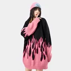 Свитер мужскойженский трикотажный с принтом пламени, пуловер в стиле хип-хоп с красным и синим пламенем, Зимний пуловер оверсайз в стиле Харадзюку