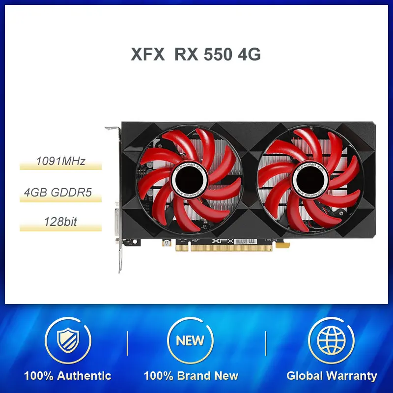 XFX RX 550 4G GDDR5 128 бит HDMI/DP/DVI 6000 МГц игровая настольная видеокарта PUBG память AMD RX500