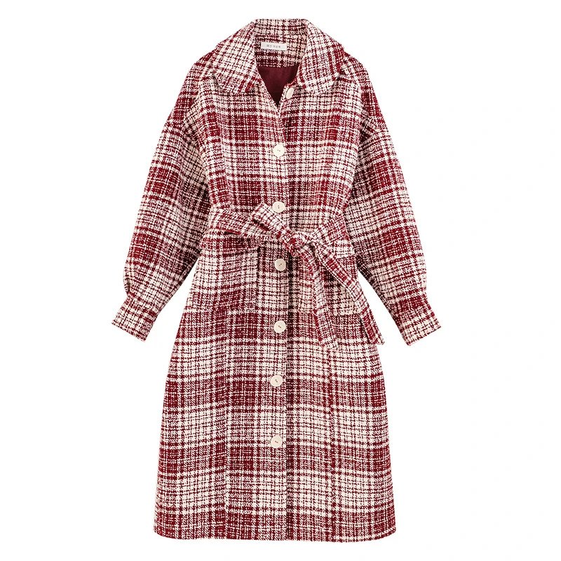 

2021 Fashion Retro Plaid Woolen Coat Women Long Winter Jacket Single-breasted Warm Cotton-padded Blends Coat women outwear NZ04