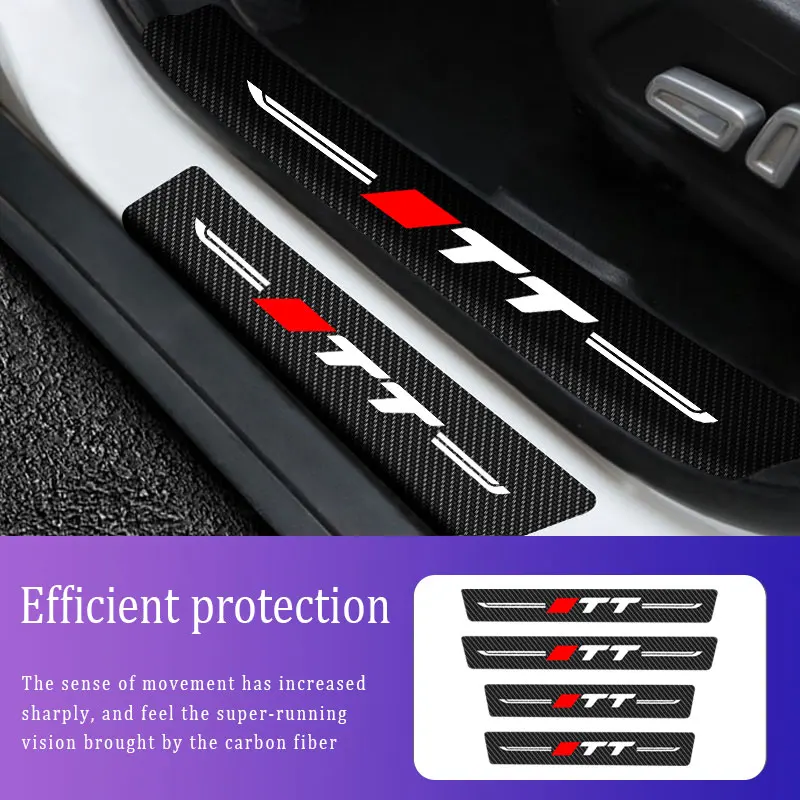 

4Pcs Car Stickers Car Threshold For Audi TT 2012-2020 2021 Anti Scratch Door Sill Protector ​Protection Carbon Fiber Car Stylin