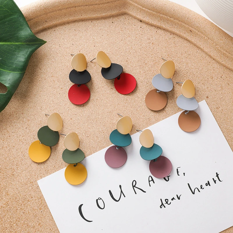 Модные корейские геометрические металлические круглые изогнутые Висячие серьги