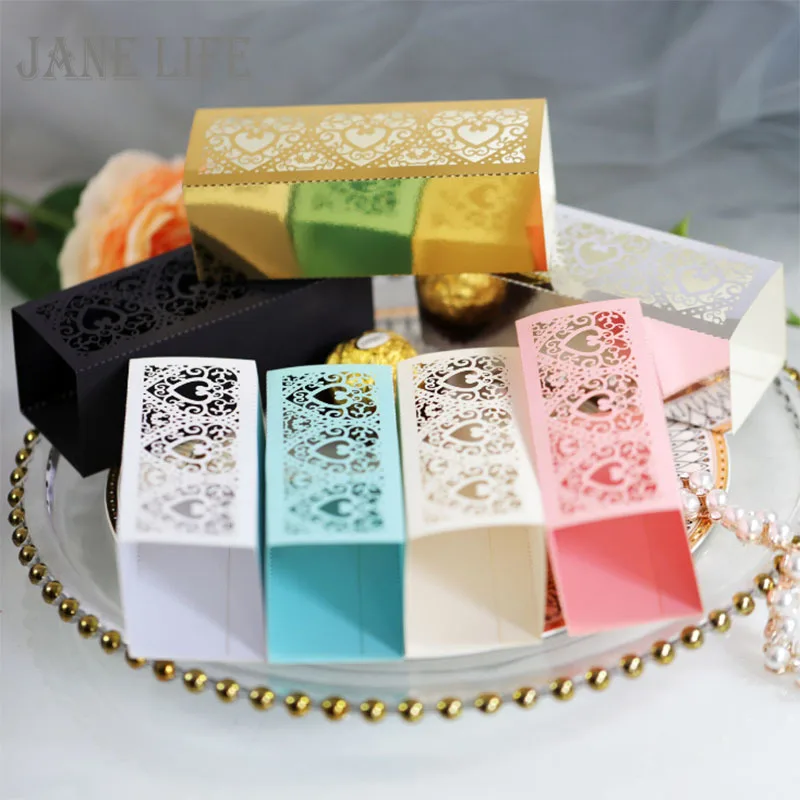 

Hot Sale Gold Silver Heart Cookie Box Treat Kids Birthday Candy Box Wedding Dragees Box for Packaging Event Party Supplies