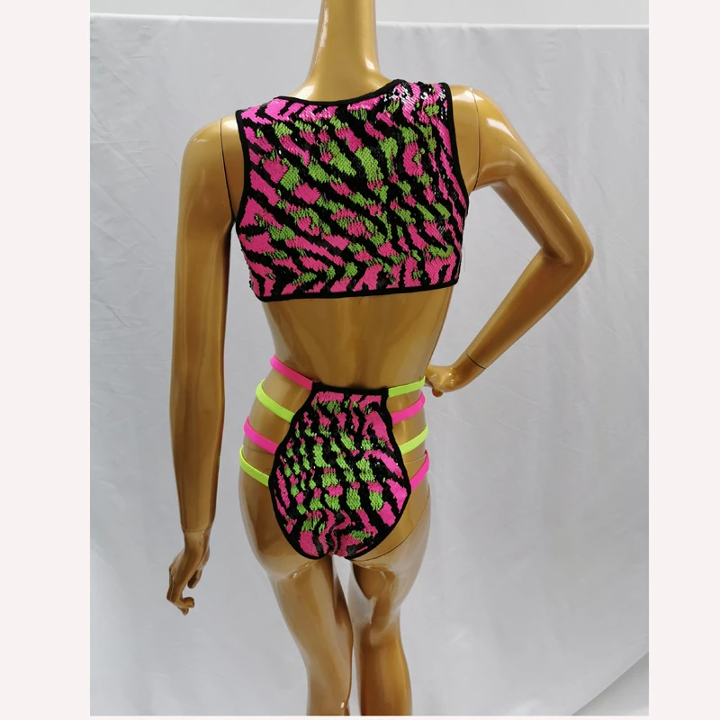 Mix Sequin Embroidery Glitter Embellished Bikini Swimsuit Set Women 20 EDC Dress Rave Cosplay Costumes Carnival Party | Тематическая