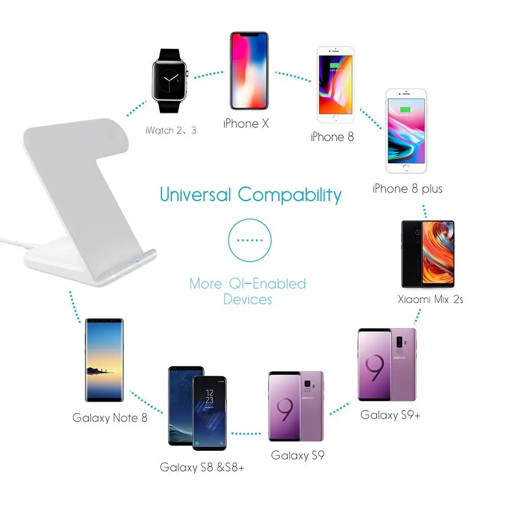 

2-in-1 Qi Wireless Fast Charger Phone Charging Station For Apple Watch iWatch iPhone 8 iPhone X and all Qi-Standard Devices