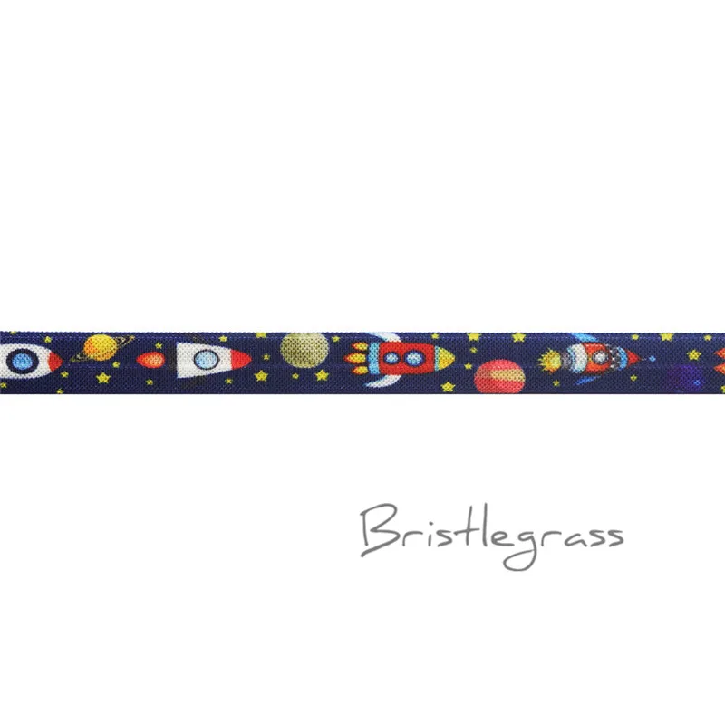 Space Rocket Star BRISTLEGRASS 2 ярда 5/" 1,5 см Сова Фламинго цветочный принт враг складной над эластичными повязка из спандекса волос галстук платье с повязкой швейная отделка - Цвет: Space Rocket Star