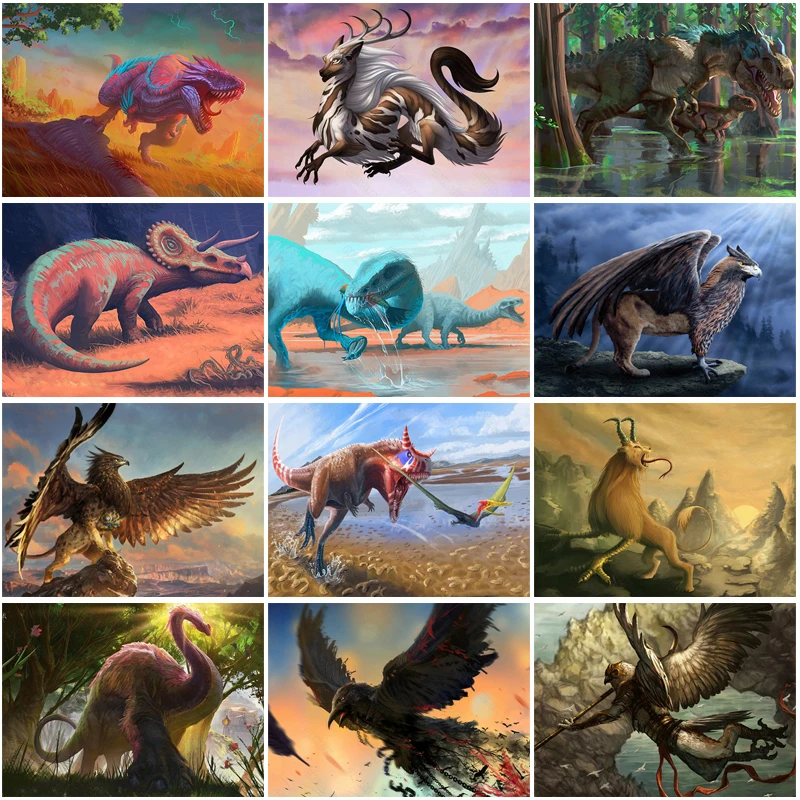 

Diamond Painting Dinosaur Beast Embroidery Animals Diy Cross Stitch Mosaic Picture Home Decoration Sofa Background Wall Sticker