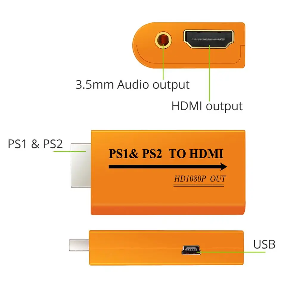 LiNKFOR для PS1 и PS2 к HDMI конвертеру 1080p адаптер с 3 футами кабель 5 мм аудио разъем