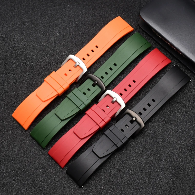 Quality Fluoro Rubber Watch Strap 18mm 19mm 20mm 21mm 22mm 24mm Sport Watchband Black Green Wristband With Quick Release Band