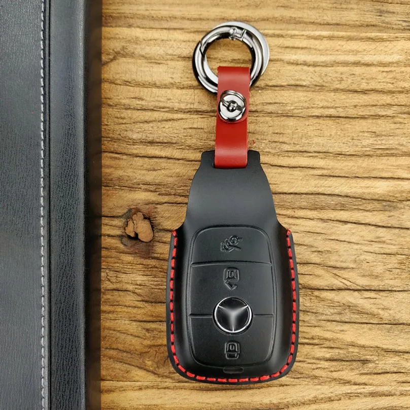 black Кожаный чехол для ключей автомобиля ручной работы для Mercedes Benz C Class W205 C200 C180 C260 C300 E Class W213 E200 E300 E320 - Название цвета: black