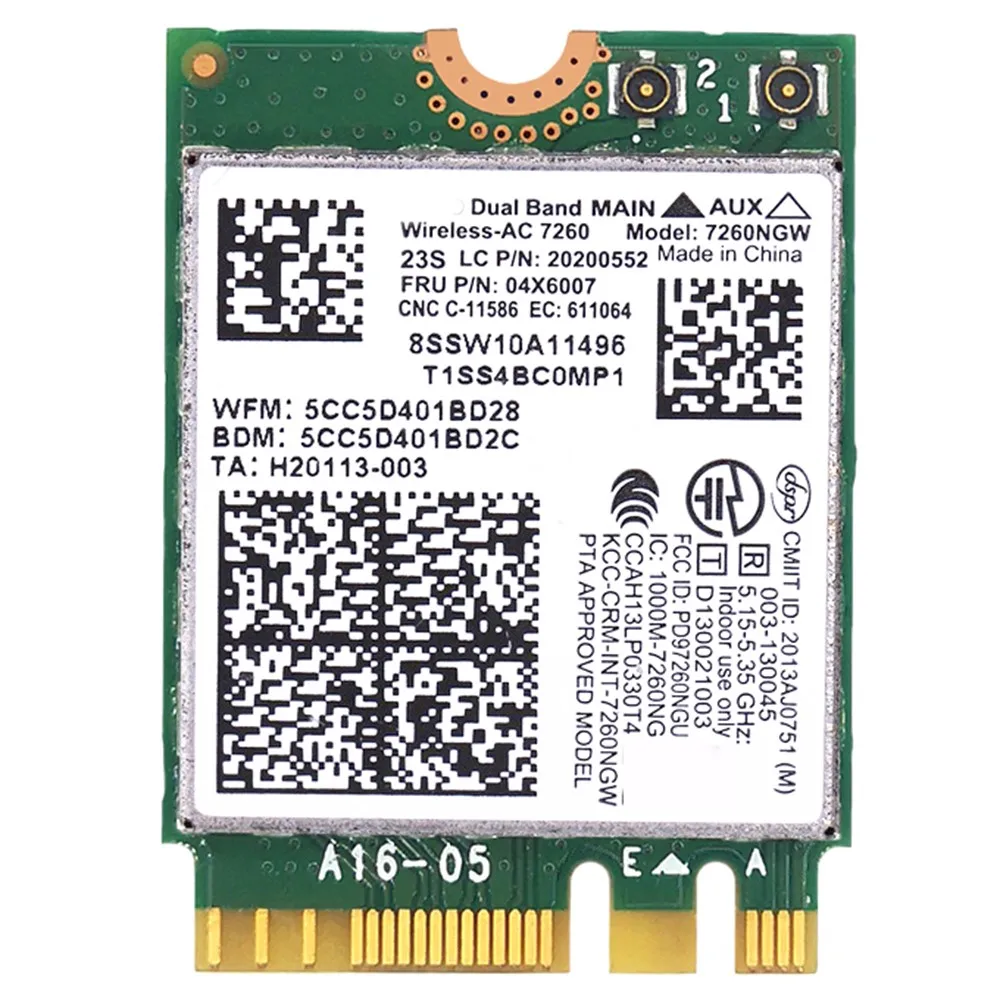 

7260AC Wireless Bluetooth Network Card Dual Band 2.4G+5G 300Mbps/867Mbps NGFF M.2 Network Card for Lenovo T440 X240 Y40 Y70 Y50