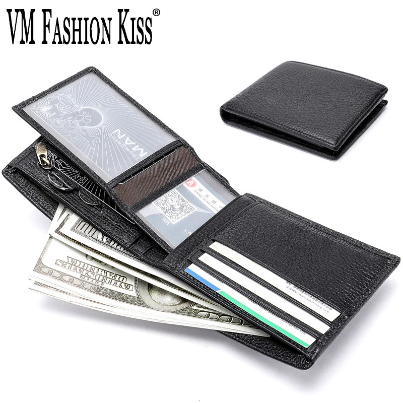

VM FASHION KISS mens leather bifold wallets multi-function money wallet Credit card cardholder Business Short Wallets Cowhide