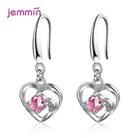 hanging heart crystal drop earrings women 925 selling silver ear jewelry friend birthday gift statement pink white blue zircon