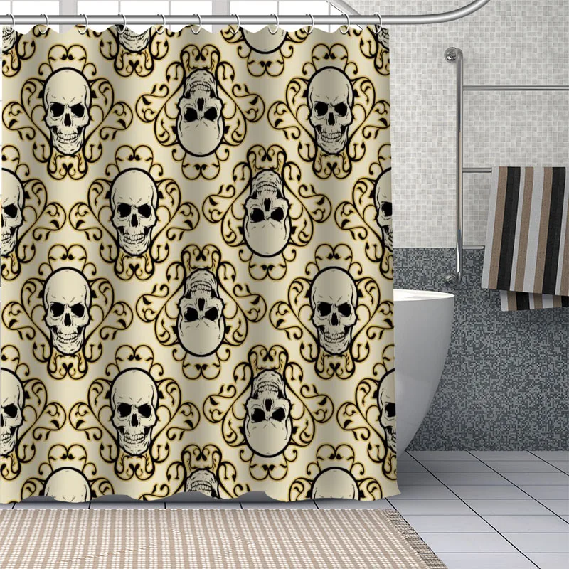 

Hot Sale Skull Art Custom Pattern Polyester Bath Curtain Waterproof Shower Curtains DIY Bath Screen Printed Curtain For Bathroom