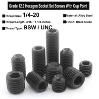 10pcs 14 20x3161 14 bsw unc grade 12 9 alloy steel hexagon socket set screws with cup point headless screw black oxide