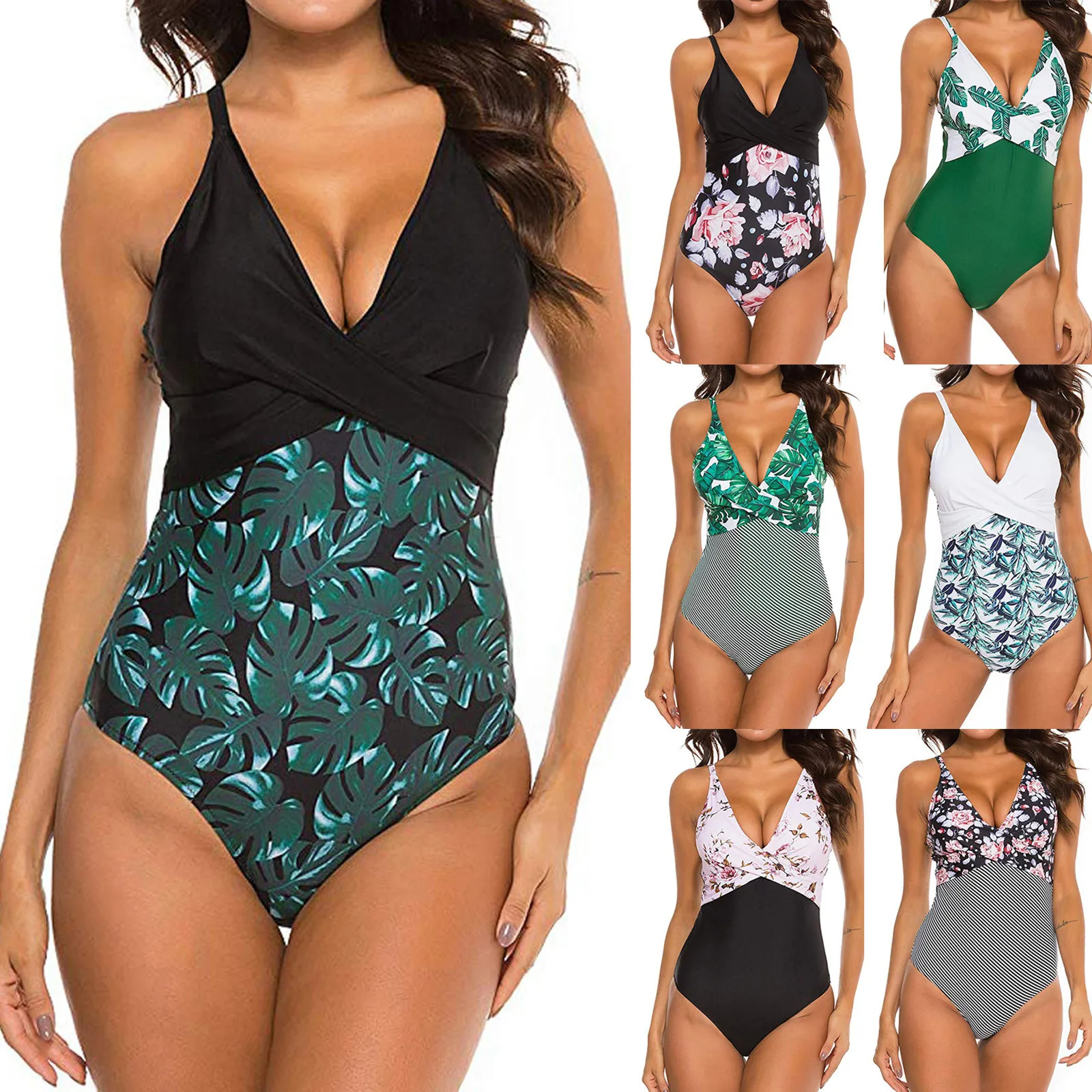 

Women's Swimwear 2021 Flowers Print Bikini One-piece Swimwears Push-up Swimsuit Bathing Suit Bodysuit Women Monokini Beachwear