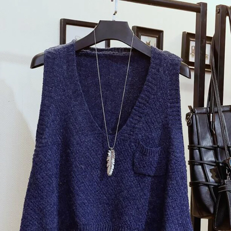 

Sweater vest women 2020 spring autumn fashion oversized knitted vest sweater V neck sleeveless loose female waistcoat chic tops