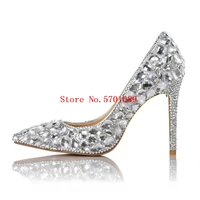 handmade pointed toe crystal thin high heel pumps bling bling colorful rhinestone wedding shoes shining cinderella glass shoes