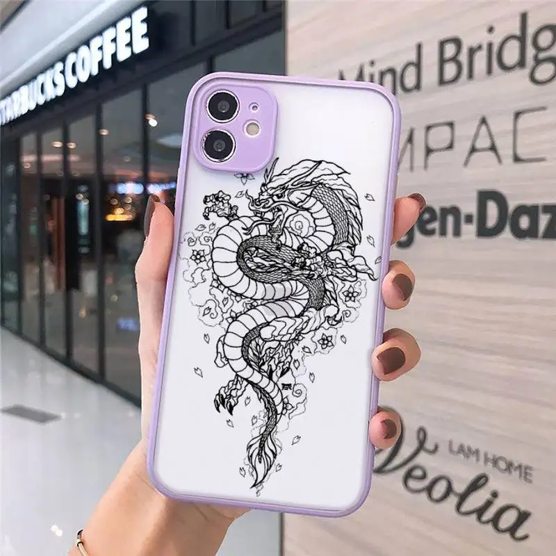 

Black and white line dragon Phone Case matte transparent For iphone 7 8 11 12 plus mini x xs xr pro max cover