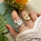 HUANZHI 2020 Новое металлическое кольцо с геометрическими фигурами, необычное, с вырезами, с текстурой лавы, складывается, для женщин, девушек, вечерние, хит продаж, ювелирное изделие, подарок