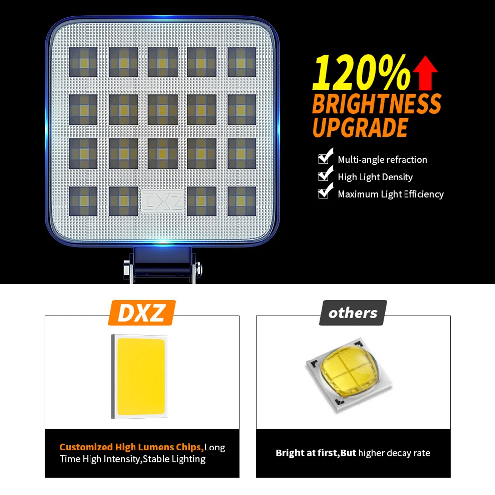 

1PCS/2PCS 57W 19LED Work Light Fog Lamps Waterproof Flood Beam Bar Car SUV ATV Square Off-road Lamp