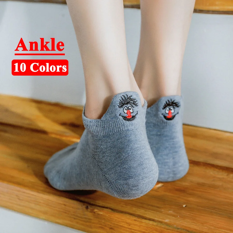 Милые короткие носки с вышивкой для женщин/девочек однотонные черные белые