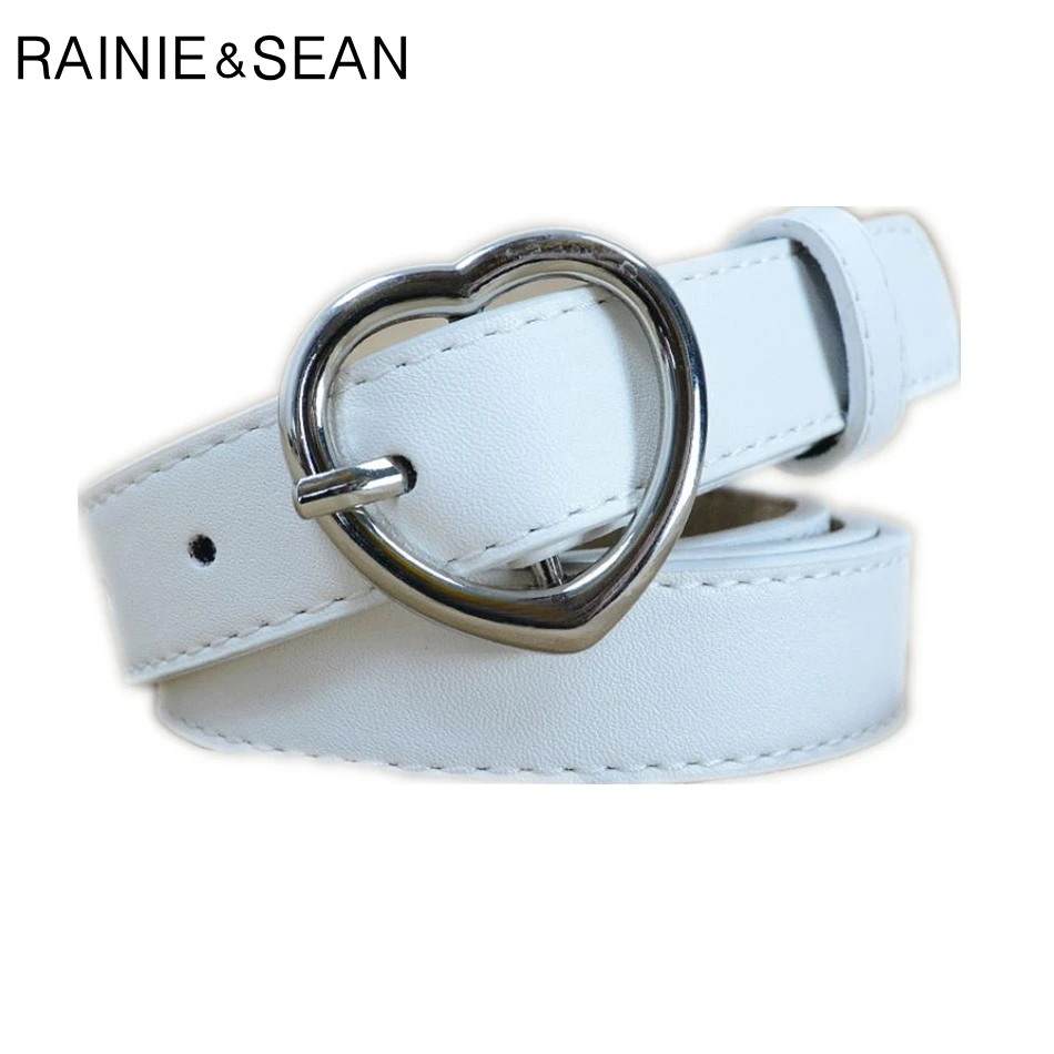 RAINIE SEAN Heart Belts For Women White Ladies Waist Belt Pu Leather Pin Buckle Thin Female Red Black Pink Coffee Dark Blue |