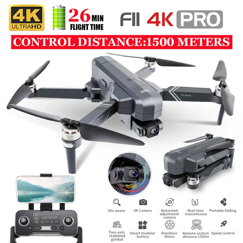 дрон sjrc f11 pro 4k gps с wi fi и hd камерой 4k двухо