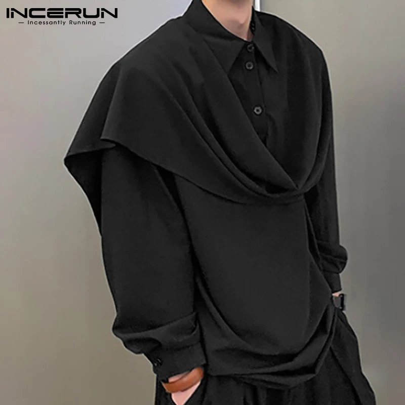 

Рубашка INCERUN мужская с отложным воротником, модная однотонная уличная одежда с длинным рукавом, повседневная Асимметричная свободная, для о...