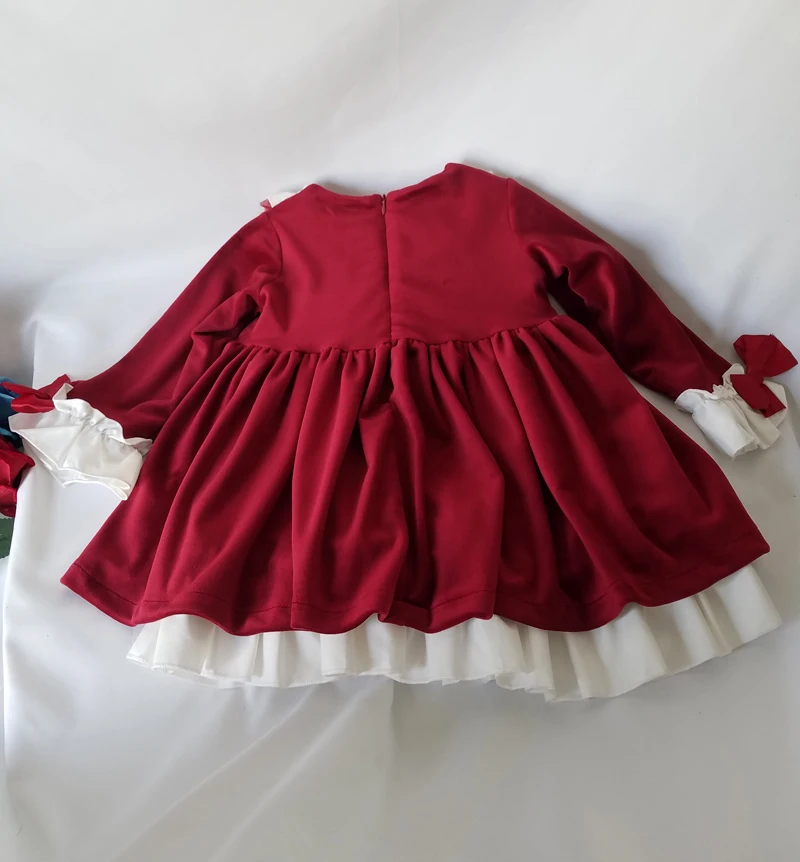 Осенне-зимнее красное рождественское платье для маленьких девочек, Vestidos, винтажное платье принцессы с длинными рукавами для дня рождения, от 1 до 5 лет