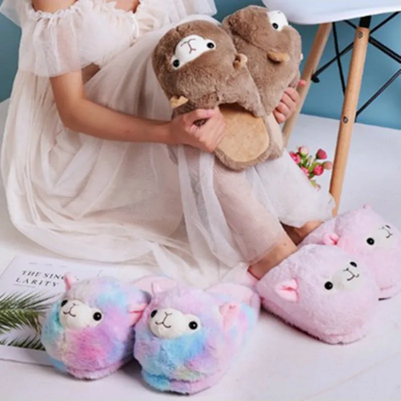 Женские тапочки из шерсти альпака розовые теплые домашние овечьей с милым