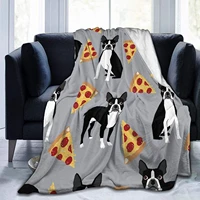 soft throw blanket grey boston terrier dog pizza blanket for home decoration for layering any bed for outdoor camping picnic