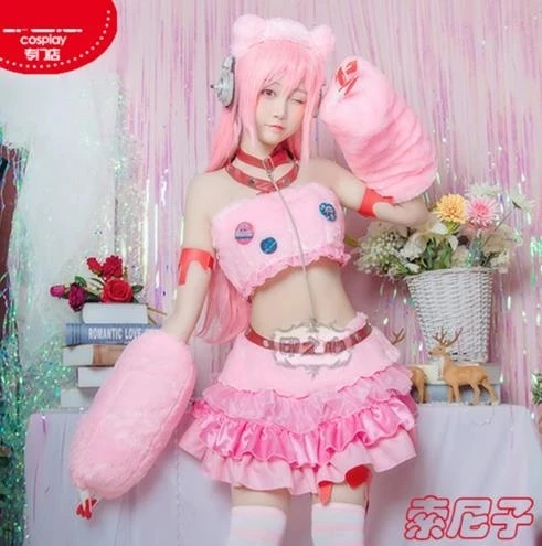 

COSLEE горячий Аниме Супер Sonico косплей костюм розовый милое Лолита платье полный комплект для женщин