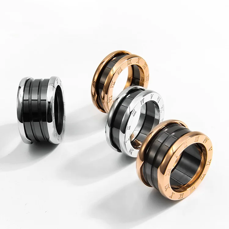 

Luxury Titanium Steel Ring Black White Ceramic Roman Numerals Fine Jewelry Little Finger Accessories Fashion Ornament Men Women