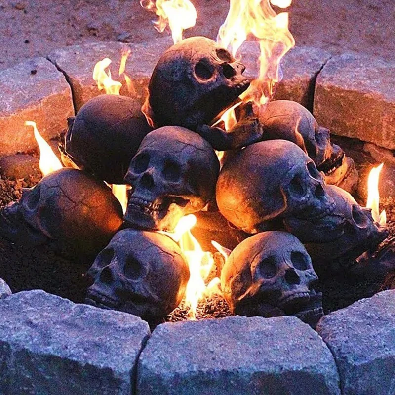 Halloween Stove Barbecue Party Decoration Simulation Skull Props Horror Ceramic Ornaments Wood Fire Pit Fireplace Burning