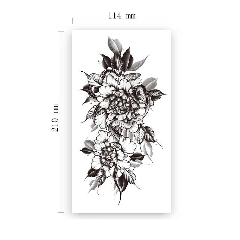 

Waterproof Temporary Tattoo Sticker Black Hannah Peony Flowers Snake Design Fake Tattoos Flash Tatoos Arm Leg Body Art for Women
