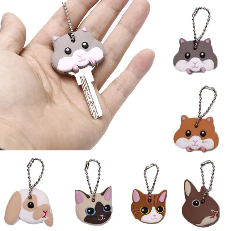 

1Pc Silicone Key Ring Cap Head Cover Keychain Case Shell Dog Butterfly Cat Animals Shape Lovely Jewelry Gift