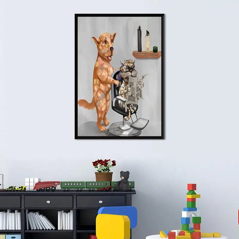 

Barber Shop Wall Decoration Barber Dog Art Posters and Prints Wall Art Canvas Paintings Pictures Living Room Home Decoration