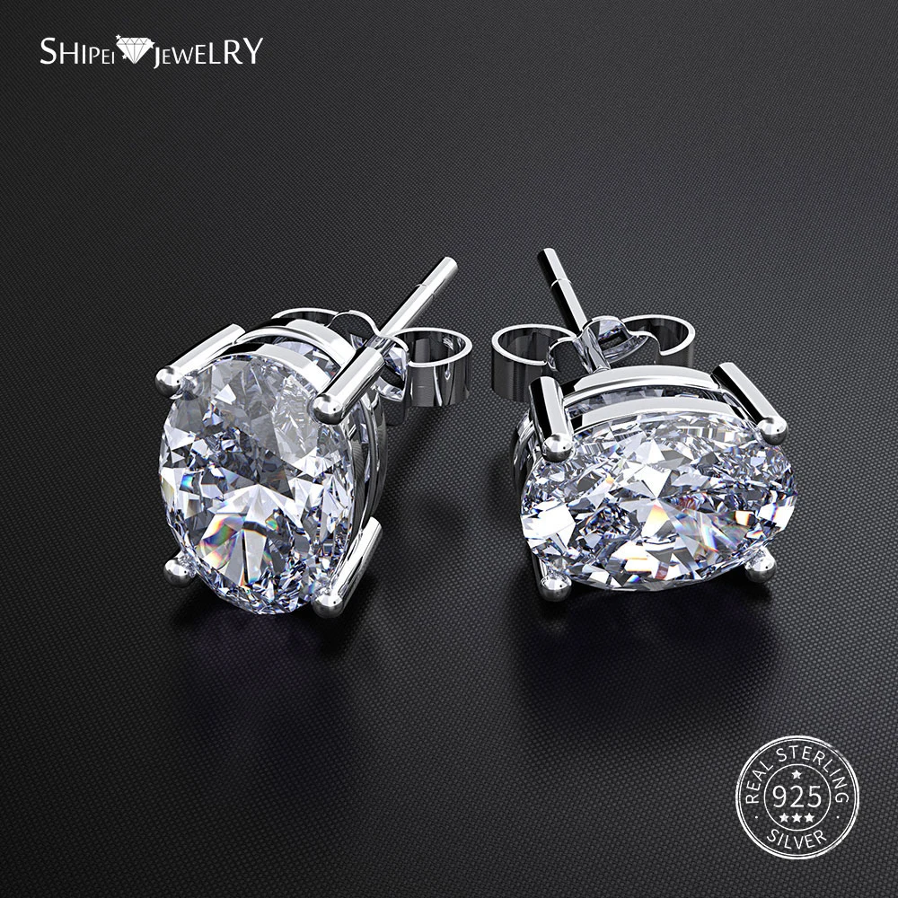 Женские овальные серьги гвоздики Shipei гипоаллергенные из 100% стерлингового