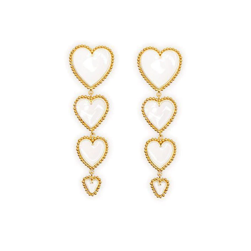 New One/Four Heart Chain Dangle Earrings Red White Black Long Dangles For Women Lady's Sweet Cute Earring Fashion | Украшения и