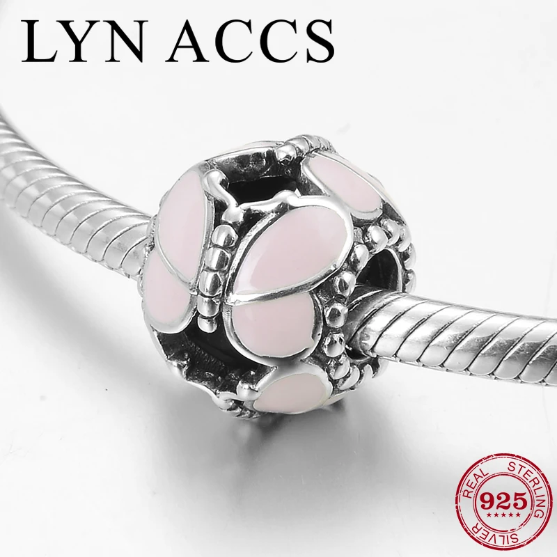 Новые поступления 925 стерлингового серебра полые розовые эмалированные Бабочка