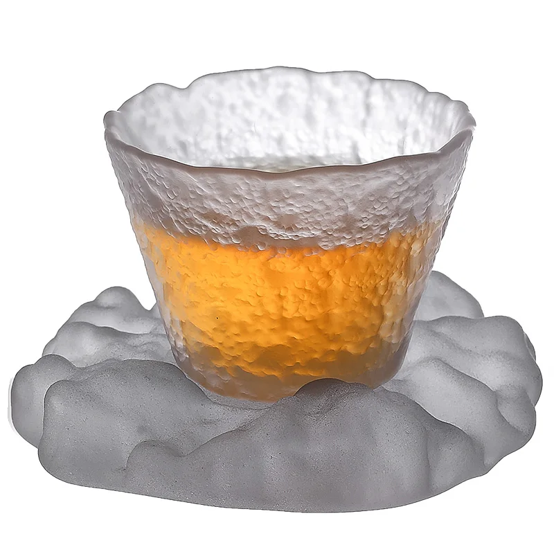 

Frosted Glass Teacup Tea Ceremony Coaster Japanese Zen Handmade Kungfu Tea Cup Set Accessories Saucer Insulation Holder Home