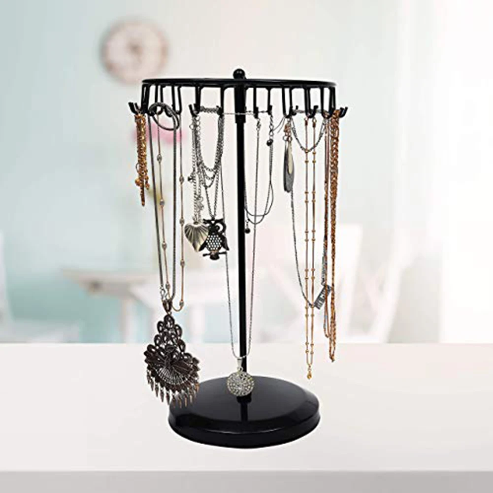 23 Hooks Metal Earrings Holder Rotating Necklace Display Rack Pendant Bracelet Stand Jewelry Rack Storage Necklace/Rings/Earring