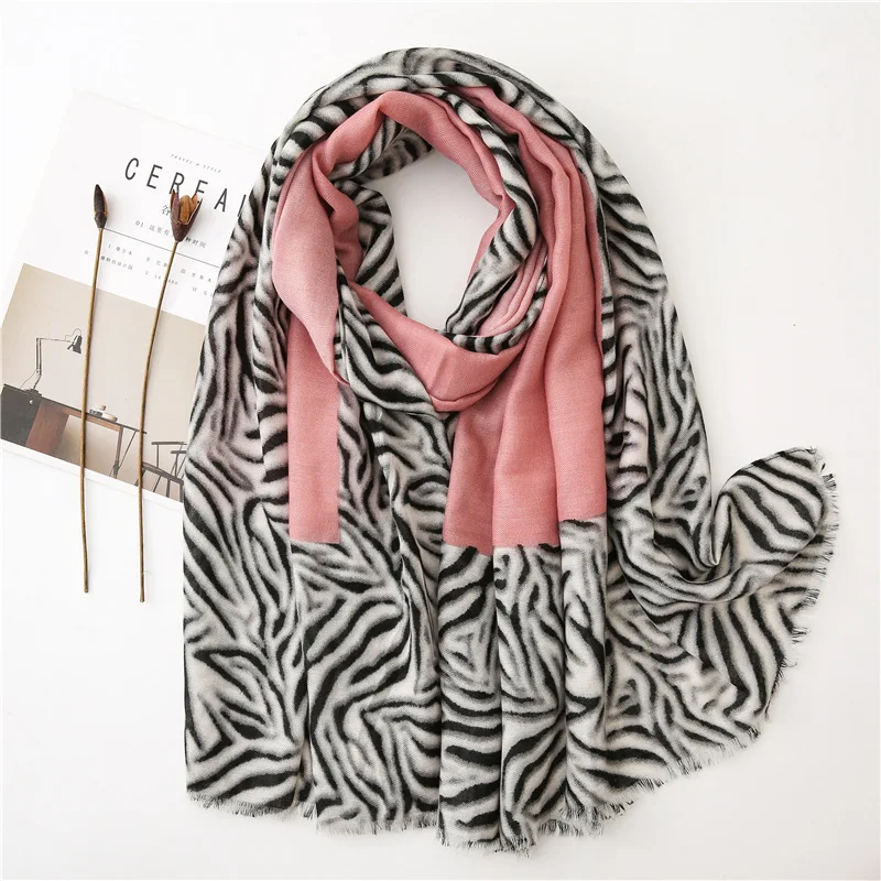 Женский шарф с каймой Зебра леопард шаль из вискозы женский высокого качества на