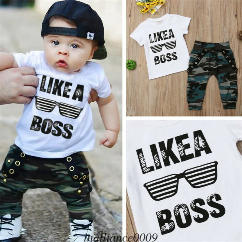 Pudcoco New Arrival Pop Toddler Baby Boy Hip Hop Tops T-shirt Camo Pants 2Pcs Outfits Set Clothes |