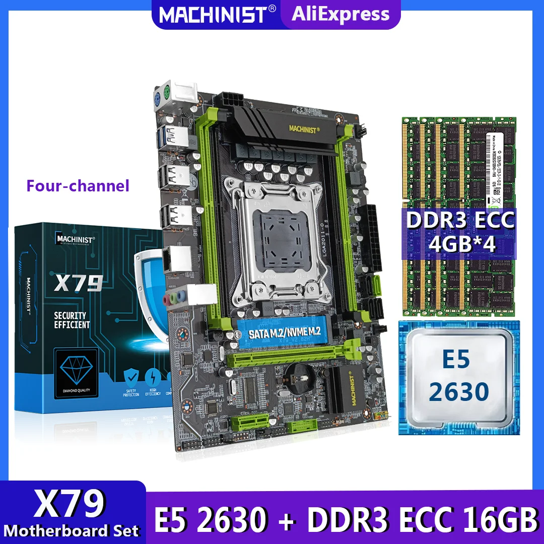 

MACHINIST X79 комплект материнской платы LGA 2011 комплект с Xeon E5 2630 ЦП 16 Гб (4*4 Гб) DDR3 ECC RAM Combo четырехканальный NVME M.2